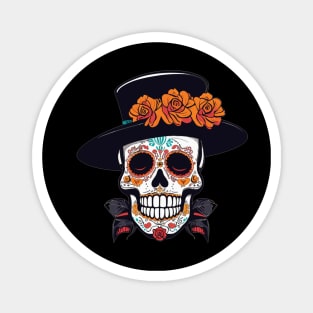 Day of the dead sugar skull in top hat Halloween design Magnet